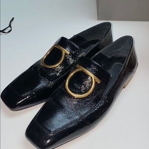 Ferragamo Patent Leather Black and gold Loafer
